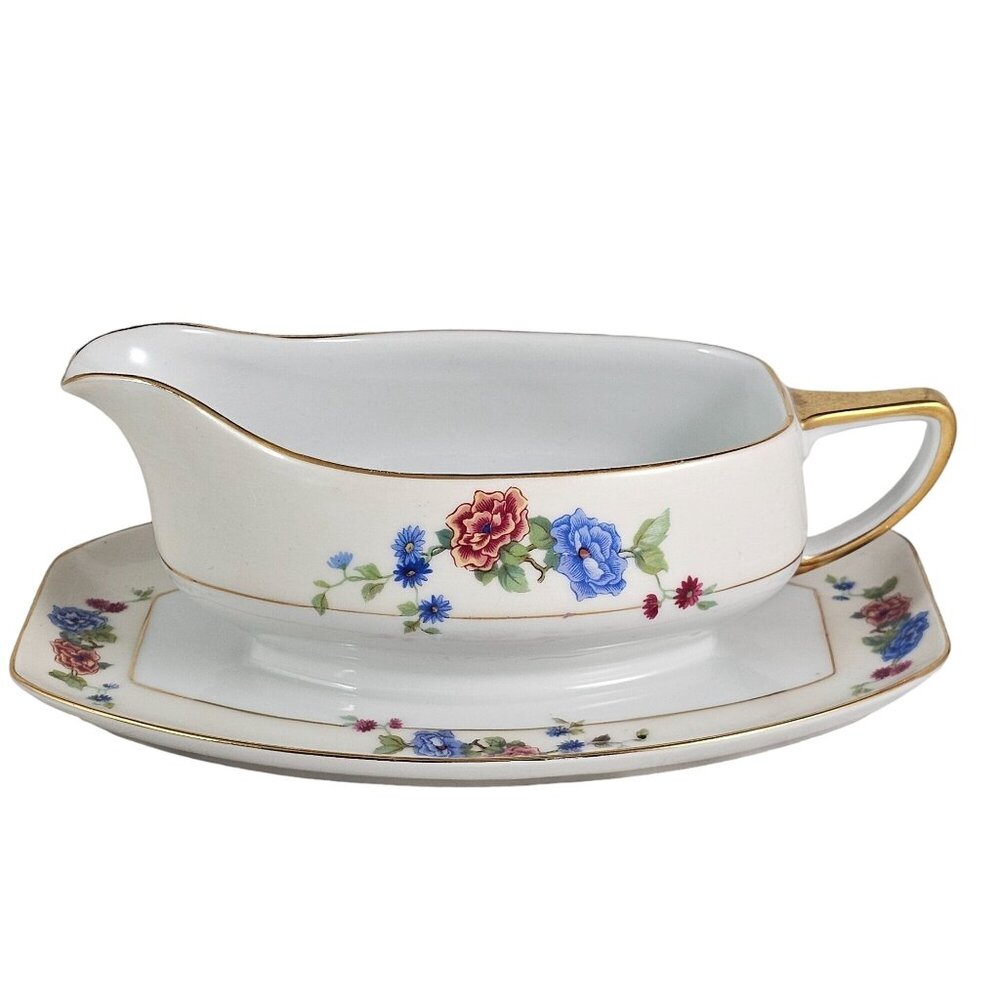 Edelstein Bavaria Porcelain Sauce Gravy Server Underplate floral ivory banded - Picture 2 of 9